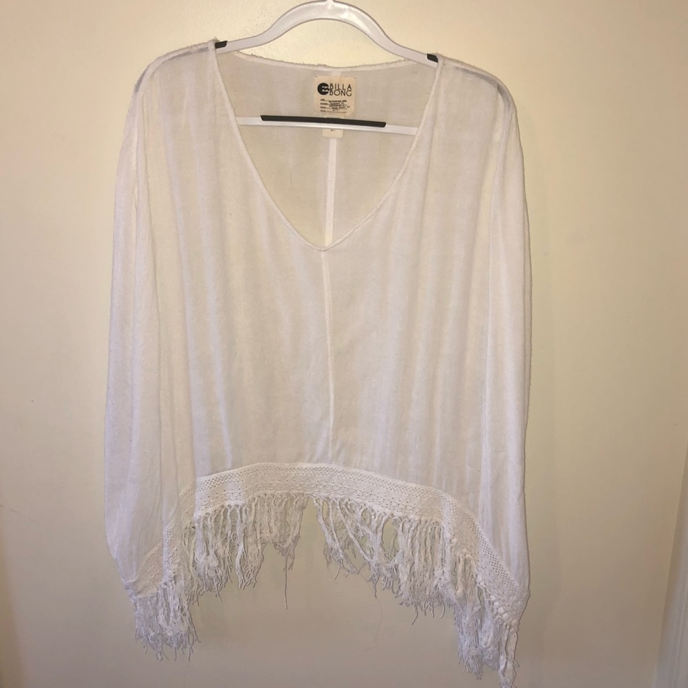 White Billabong Shirt/Beach Cover-Up with Tassels